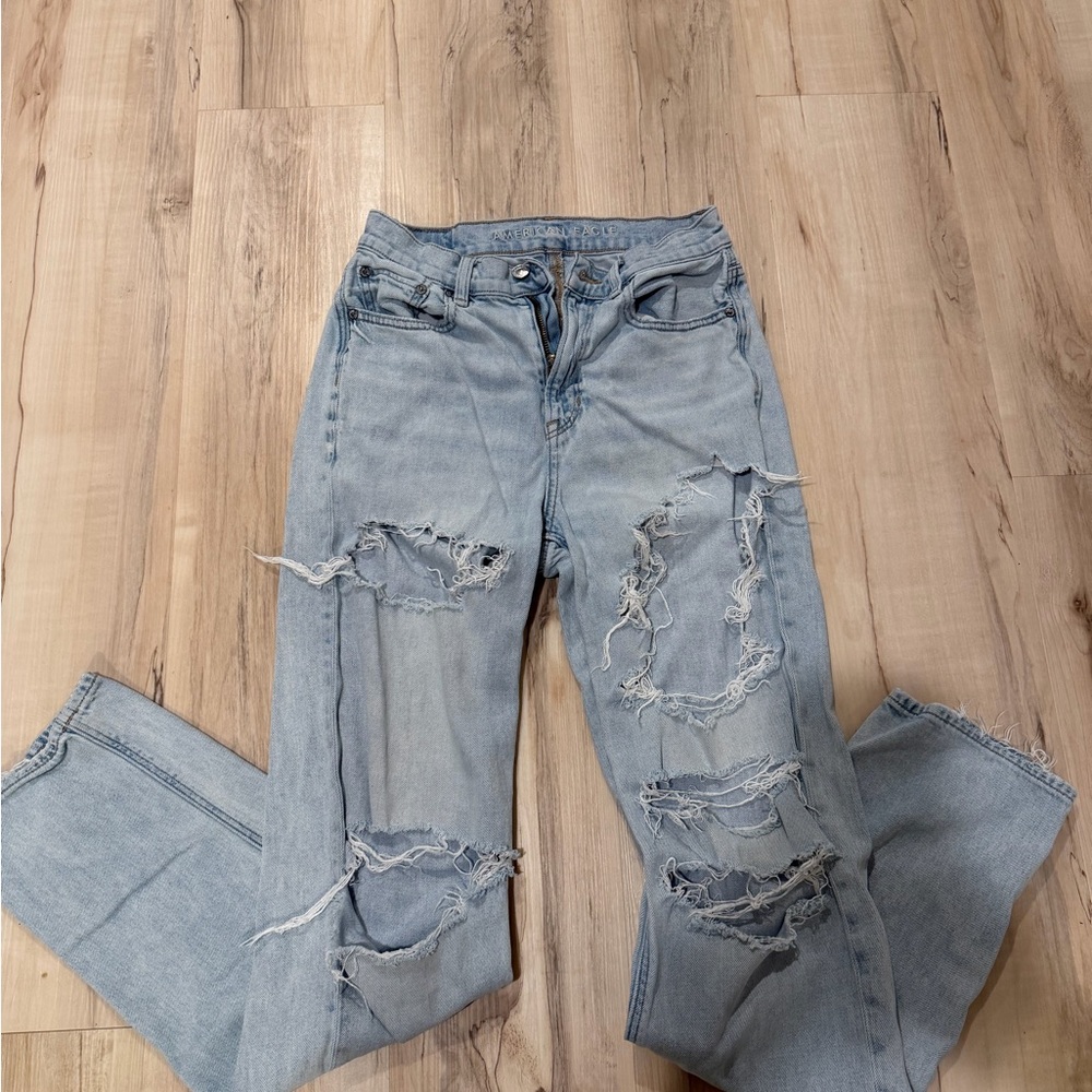 American Eagle Outfitters Ripped Light Blue Boyfriend Jeans